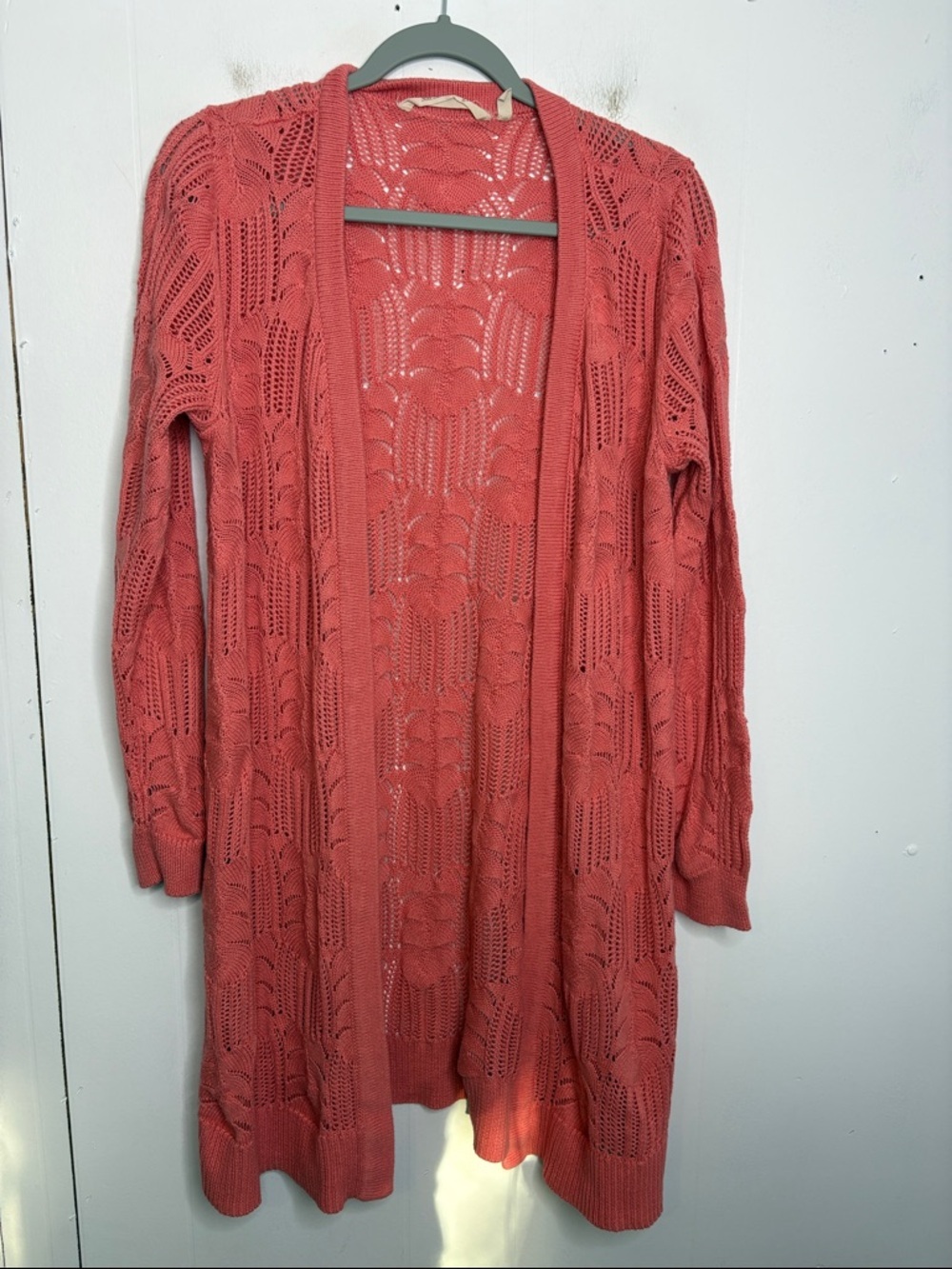 Soft Surroundings Sweater Womens Medium Coral Pointelle open knit cardigan
